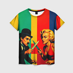 Футболка женская Чарли Чаплин против Мэрилин Монро поп-арт, цвет: 3D-принт