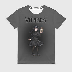 Футболка женская Уэнсдей в стиле аниме стоит и держит пузырек с ядо, цвет: 3D-принт