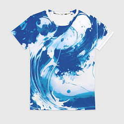 Футболка женская Бело-синий абстракция морская волна, цвет: 3D-принт