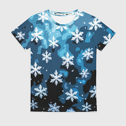 Футболка женская Стилизованный паттерн со снежинками тёмно-синий, цвет: 3D-принт
