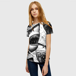 Футболка женская Белая акула - стая, цвет: 3D-принт — фото 2