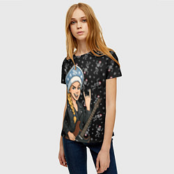 Футболка женская Снегурочка с гитарой - Рок, цвет: 3D-принт — фото 2