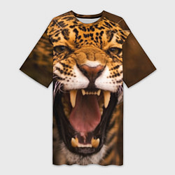 Женская длинная футболка Ярость леопарда