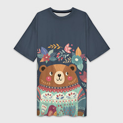 Женская длинная футболка Осенний медведь
