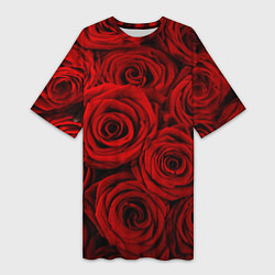 Футболка женская длинная Красные розы, цвет: 3D-принт