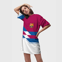 Футболка женская длинная Barcelona FC: White style, цвет: 3D-принт — фото 2