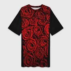 Футболка женская длинная Унисекс / Красные розы, цвет: 3D-принт