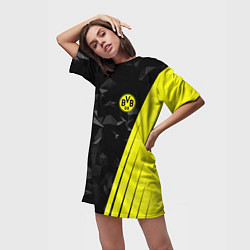 Футболка женская длинная FC Borussia Dortmund: Abstract, цвет: 3D-принт — фото 2