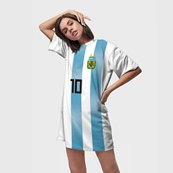 Футболка женская длинная Сборная Аргентины: Месси ЧМ-2018, цвет: 3D-принт — фото 2