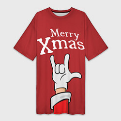 Футболка женская длинная Merry Xmas - Santas hand, цвет: 3D-принт