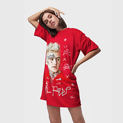 Футболка женская длинная Lil Peep: Red Style, цвет: 3D-принт — фото 2