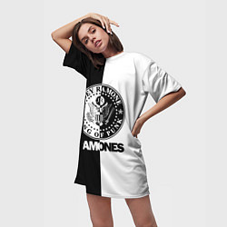 Футболка женская длинная Ramones B&W, цвет: 3D-принт — фото 2