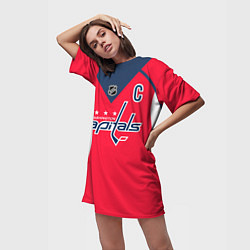 Футболка женская длинная Washington Capitals: Ovechkin Red, цвет: 3D-принт — фото 2