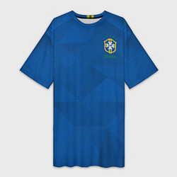 Футболка женская длинная Бразилия: Гостевая ЧМ-2018, цвет: 3D-принт