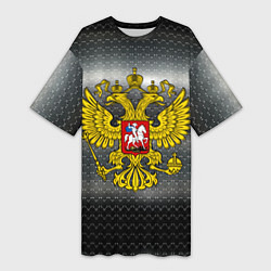 Футболка женская длинная Герб России на металлическом фоне, цвет: 3D-принт
