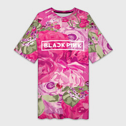 Футболка женская длинная Black Pink: Abstract Flowers, цвет: 3D-принт