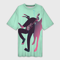 Футболка женская длинная Рок-зайчик, цвет: 3D-принт