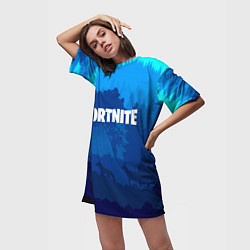 Футболка женская длинная Fortnite: Blue Forest, цвет: 3D-принт — фото 2