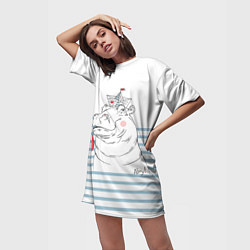 Футболка женская длинная Белый бегемот моряк, цвет: 3D-принт — фото 2