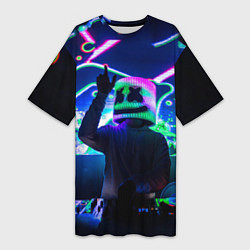 Футболка женская длинная Marshmello: Neon DJ, цвет: 3D-принт