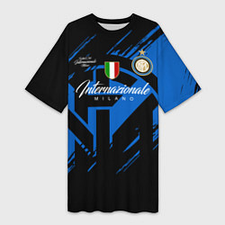 Футболка женская длинная Интер Милан логотипы, цвет: 3D-принт