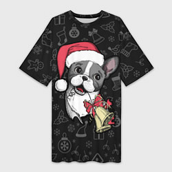 Женская длинная футболка Merry Christmas - french bulldog