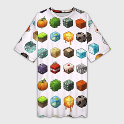 Футболка женская длинная Minecraft Cubes, цвет: 3D-принт