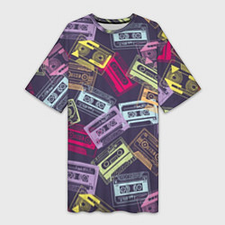 Женская длинная футболка Разноцветные ретро кассеты