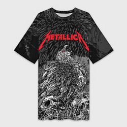 Футболка женская длинная Metallica птица на черепах, цвет: 3D-принт