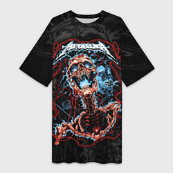Футболка женская длинная Metallica - кричащий скелет, цвет: 3D-принт