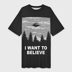Футболка женская длинная I want to believe, цвет: 3D-принт