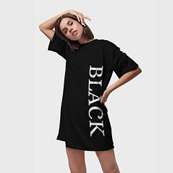 Футболка женская длинная Чёрная футболка с текстом, цвет: 3D-принт — фото 2