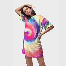 Футболка женская длинная Tie Dye vortex, цвет: 3D-принт — фото 2