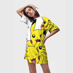 Футболка женская длинная ПИКАЧУ, цвет: 3D-принт — фото 2