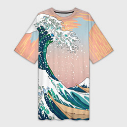 Женская длинная футболка Большая волна в канагаве