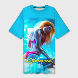 Футболка женская длинная CYBERPUNK 2077, цвет: 3D-принт