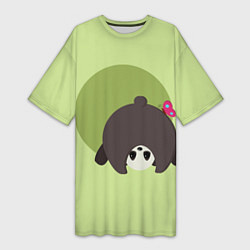 Женская длинная футболка Прикольная панда с бабочкой