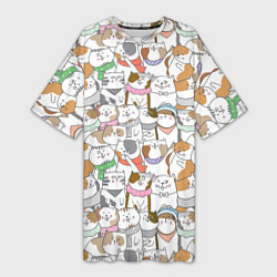 Женская длинная футболка Большая семья котиков
