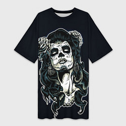 Футболка женская длинная Санта Муэрте, цвет: 3D-принт