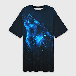 Футболка женская длинная Космический Волк, цвет: 3D-принт
