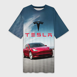 Футболка женская длинная Tesla Model 3, цвет: 3D-принт