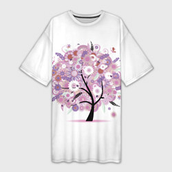 Женская длинная футболка Цветочное Дерево