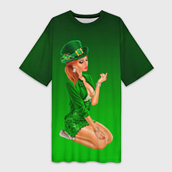 Футболка женская длинная Девушка лепрекон в зеленом, цвет: 3D-принт