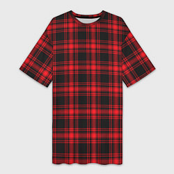Футболка женская длинная Красная клетка, цвет: 3D-принт