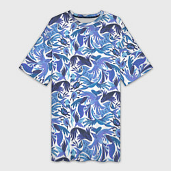 Женская длинная футболка Рыбы-птицы Узоры