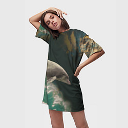 Футболка женская длинная Дельфин в облаках, цвет: 3D-принт — фото 2