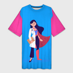 Футболка женская длинная Медсестра Super Nurse Z, цвет: 3D-принт