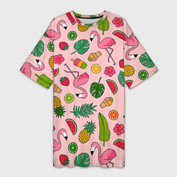 Женская длинная футболка Фламинго Лето