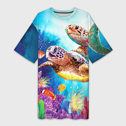 Женская длинная футболка Морские черепахи
