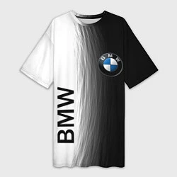Футболка женская длинная Black and White BMW, цвет: 3D-принт